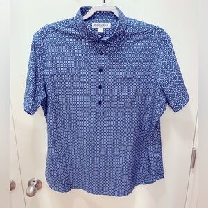 Mizzen + Main Short Sleeve Performance Dress Shirt (Blue Geometric Pattern)